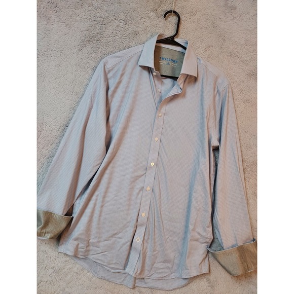 Twillory Shirt Mens 16 34 35 Flip Cuff Performance Stretch Blue Tailored SPOTS - Picture 1 of 10